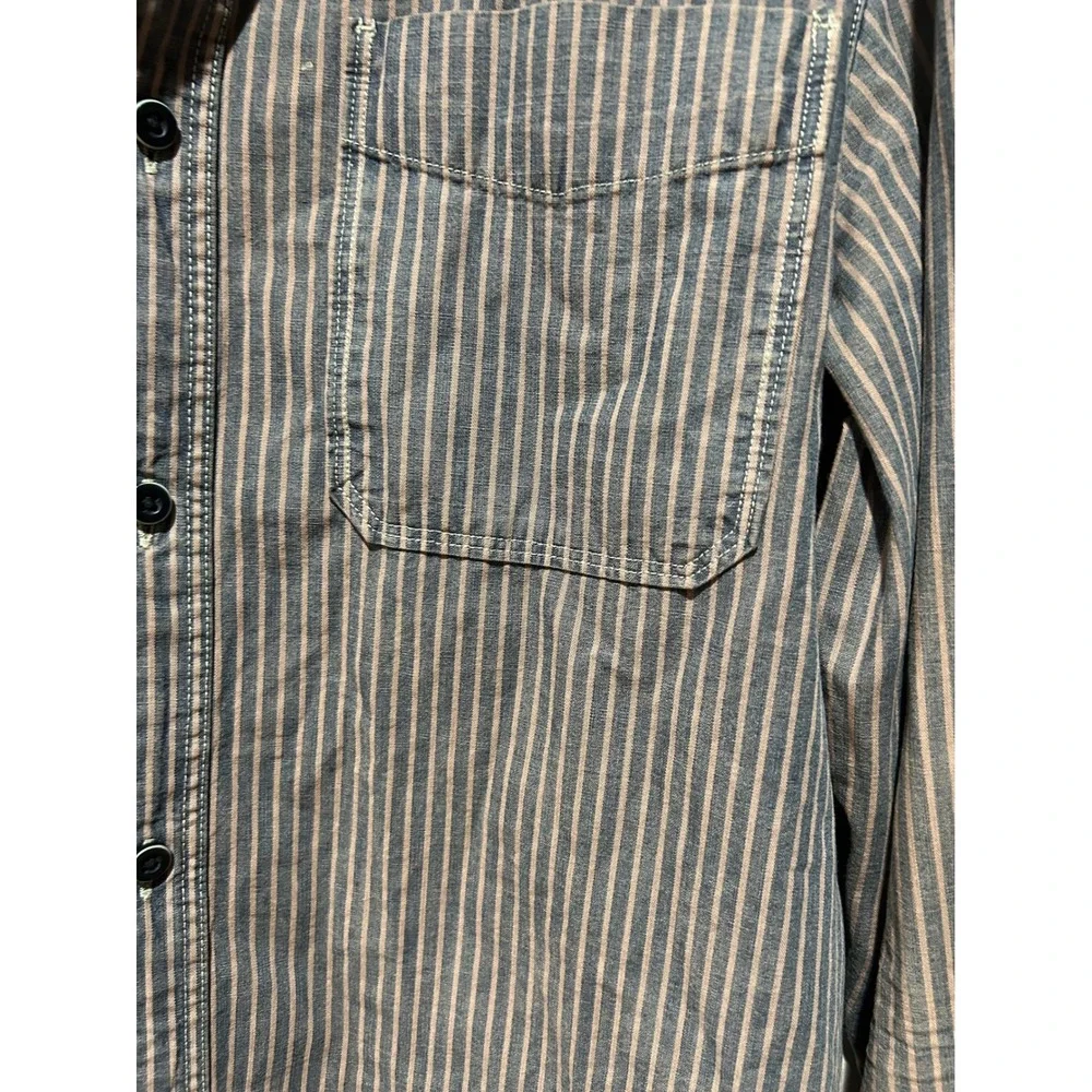 Banana Republic Heritage Mens Striped Button Down Shirt Grey Tan‎ Medium 15-15.5